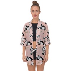 Pandas Pattern Panda Bear Open Front Chiffon Kimono by Wegoenart