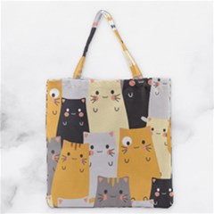 Seamless Pattern Cute Cat Cartoons Grocery Tote Bag by Wegoenart