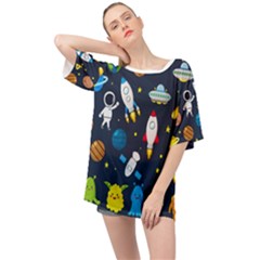 Big Set Cute Astronaut Space Planet Star Alien Rockets Ufo Constellation Satellite Moon Oversized Chiffon Top by Wegoenart