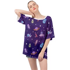 Space Seamless Pattern Oversized Chiffon Top by Wegoenart