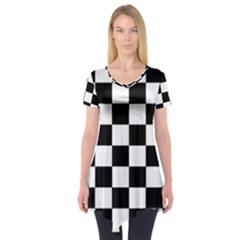Chess Board Background Design Short Sleeve Tunic  by Wegoenart