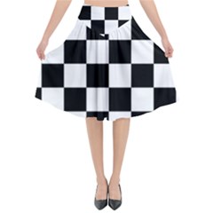 Chess Board Background Design Flared Midi Skirt by Wegoenart