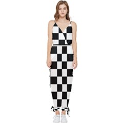 Chess Board Background Design Sleeveless Tie Ankle Chiffon Jumpsuit by Wegoenart