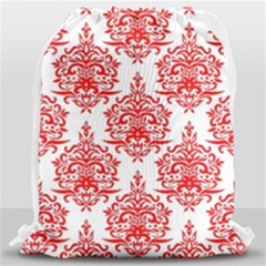 White And Red Ornament Damask Vintage Drawstring Bag (large) by ConteMonfrey