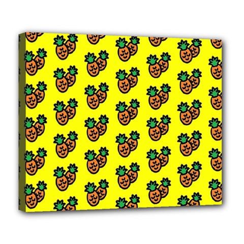 Yellow Background Pineapples Deluxe Canvas 24  X 20  (stretched) by ConteMonfrey