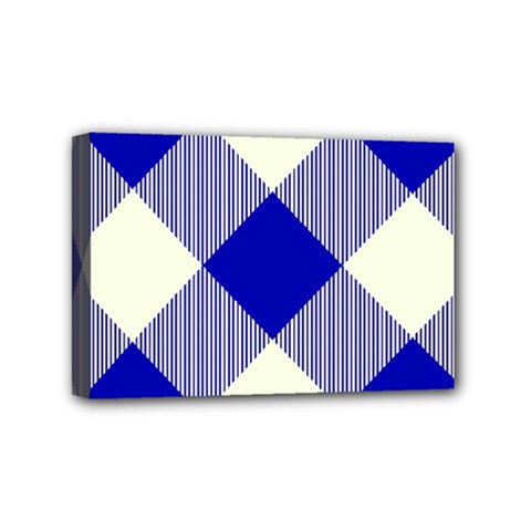 Blue And White Diagonal Plaids Mini Canvas 6  X 4  (stretched) by ConteMonfrey