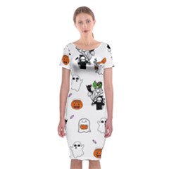 Halloween Jack O Lantern Vector Classic Short Sleeve Midi Dress by Ravend