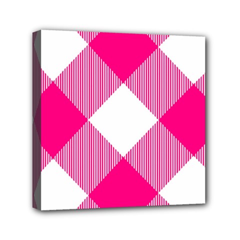 Pink And White Diagonal Plaids Mini Canvas 6  X 6  (stretched) by ConteMonfrey