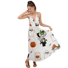 Halloween Jack O Lantern Vector Backless Maxi Beach Dress by Ravend