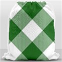 Green and white diagonal plaids Drawstring Bag (Large) View1