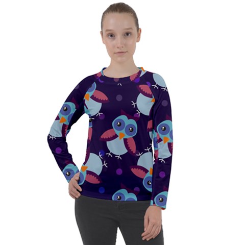 Owl Pattern Background Women s Long Sleeve Raglan Tee by Wegoenart
