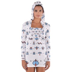 Insect Icon Seamless Pattern Long Sleeve Hooded T-shirt by Wegoenart