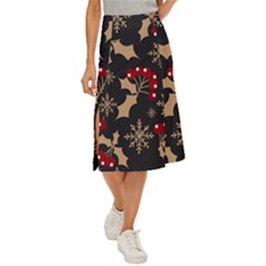 Christmas Pattern With Snowflakes-berries Midi Panel Skirt by Wegoenart
