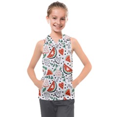 Seamless-vector-pattern-with-watermelons-mint Kids  Sleeveless Hoodie by Wegoenart