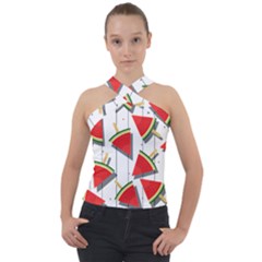 Watermelon Popsicle   Cross Neck Velour Top by ConteMonfrey