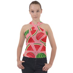 Red Watermelon  Cross Neck Velour Top by ConteMonfrey
