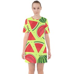 Pastel Watermelon   Sixties Short Sleeve Mini Dress by ConteMonfrey