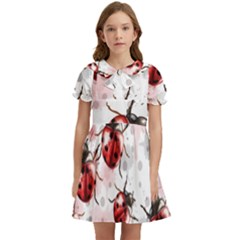 Ladybugs-pattern-texture-watercolor Kids  Bow Tie Puff Sleeve Dress by Wegoenart