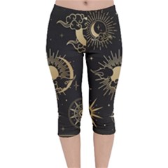 Asian-set-with-clouds-moon-sun-stars-vector-collection-oriental-chinese-japanese-korean-style Velvet Capri Leggings  by Wegoenart