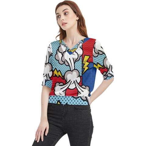 Rays Smoke Pop Art Style Vector Illustration Quarter Sleeve Blouse by Wegoenart