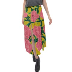 Pink Flower Seamless Pattern Velour Split Maxi Skirt by Wegoenart
