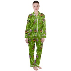 Seamless Pattern With Kids Satin Long Sleeve Pajamas Set by Wegoenart