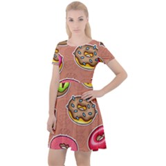 Doughnut Doodle Colorful Seamless Pattern Cap Sleeve Velour Dress  by Wegoenart