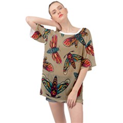 Tattoos Colorful Seamless Pattern Oversized Chiffon Top by Wegoenart