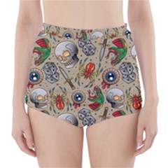 Tattoo Pattern High-waisted Bikini Bottoms by Wegoenart