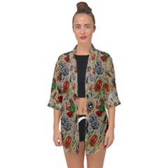 Tattoo Pattern Open Front Chiffon Kimono by Wegoenart