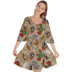 Tattoo Pattern Velour Kimono Dress by Wegoenart
