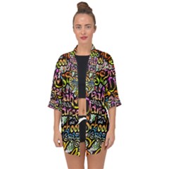 Graffiti Word Seamless Pattern Open Front Chiffon Kimono by Wegoenart
