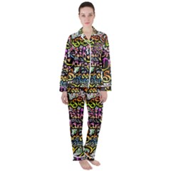 Graffiti Word Seamless Pattern Satin Long Sleeve Pajamas Set by Wegoenart
