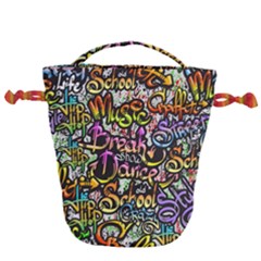 Graffiti Word Seamless Pattern Drawstring Bucket Bag by Wegoenart