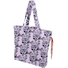 Lovely Cactus With Flower Drawstring Tote Bag by ConteMonfrey