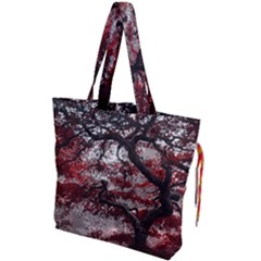 Tree Red Nature Abstract Mood Drawstring Tote Bag by Ravend