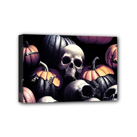 Halloween Party Skulls, Demonic Pumpkins Pattern Mini Canvas 6  X 4  (stretched) by Casemiro
