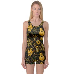 Christmas Background Seamless Pattern Patterns One Piece Boyleg Swimsuit by Wegoenart