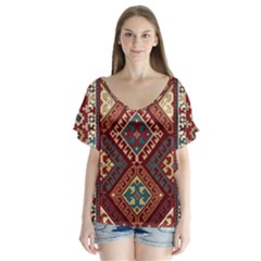 Armenian Carpet V-neck Flutter Sleeve Top by Gohar