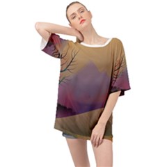 Landscape Illustration Nature Sky Oversized Chiffon Top by Wegoenart