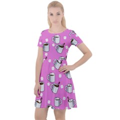 Coffee Chocolate Milk Drink Hot Cap Sleeve Velour Dress  by Wegoenart