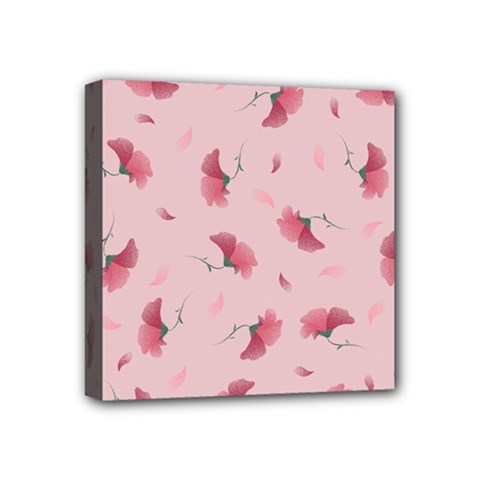 Flowers Pattern Pink Background Mini Canvas 4  X 4  (stretched) by Wegoenart