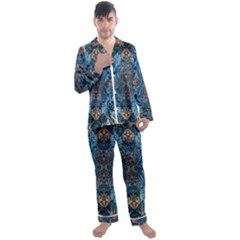 Lapislazuli Arabesque  Men s Long Sleeve Satin Pajamas Set by kaleidomarblingart