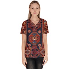 Armenian Old Carpet  Women s V-neck Scrub Top by Gohar