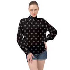 Royalty Crown Graphic Motif Pattern High Neck Long Sleeve Chiffon Top by dflcprintsclothing