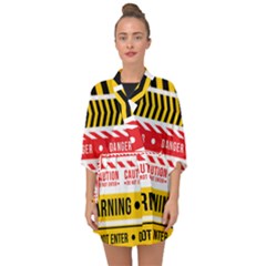 Yellow Black Warning Line Half Sleeve Chiffon Kimono by Jancukart