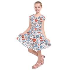 Medical Icons Square Seamless Pattern Kids  Short Sleeve Dress by Jancukart