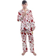 Pizza Seamless Pattern Background Men s Long Sleeve Satin Pajamas Set by Jancukart