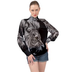Roar Angry Male Lion Black High Neck Long Sleeve Chiffon Top by danenraven
