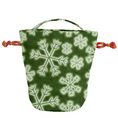 Snowflakes And Star Patterns Green Frost Drawstring Bucket Bag by artworkshop